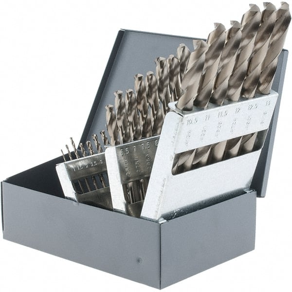 Chicago-Latrobe - 1 to 13mm, 135° Point, Gold Finish, Cobalt Jobber Length Drill Bit Set - USA Tool & Supply