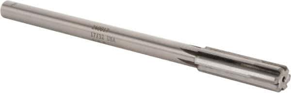 Made in USA - 17/32" Carbide-Tipped 6 Flute Chucking Reamer - Straight Flute, 7/16" Straight Shank, 2" Flute Length, 8" OAL - USA Tool & Supply