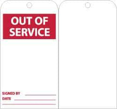 NMC - 3" High x 6" Long, OUT OF SERVICE, English Safety & Facility Lockout Tag - Tag Header: Notice, 2 Sides, Red & White Unrippable Vinyl - USA Tool & Supply