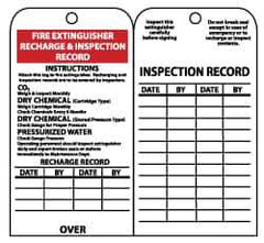 NMC - 3" High x 6" Long, FIRE EXTINGUISHER RECHARGE & INSPECTION RECORD, English Safety & Facility Inspection Tag - Tag Header: Danger, 2 Sides, Black & White Unrippable Vinyl - USA Tool & Supply