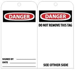 NMC - 3" High x 6" Long, DANGER, English Safety & Facility Lockout Tag - Tag Header: Danger, 2 Sides, Black, Red & White Unrippable Vinyl - USA Tool & Supply