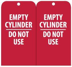 NMC - 3" High x 6" Long, EMPTY CYLINDER-DO NOT USE, English Safety & Facility Accident Prevention Tag - Tag Header: Danger, 2 Sides, Red & White Unrippable Vinyl - USA Tool & Supply