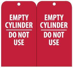 NMC - 3" High x 6" Long, EMPTY CYLINDER-DO NOT USE, English Safety & Facility Accident Prevention Tag - Tag Header: Danger, 2 Sides, Red & White Unrippable Vinyl - USA Tool & Supply