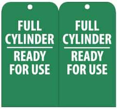 NMC - 3" High x 6" Long, FULL CYLINDER-READY FOR USE, English Safety & Facility Accident Prevention Tag - Tag Header: Notice, 2 Sides, Green & White Unrippable Vinyl - USA Tool & Supply