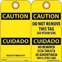 NMC - 3" High x 6" Long, CAUTION - SIGNED BY, English Safety & Facility Lockout Tag - Tag Header: CAUTION, 2 Sides, Black & Yellow Unrippable Vinyl - USA Tool & Supply