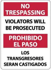 NMC - "No Trespassing - Violators Will Be Prosecuted", 14" Long x 10" Wide, Rigid Plastic Safety Sign - Rectangle, 0.05" Thick, Use for Security & Admittance - USA Tool & Supply