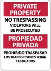 NMC - "Private Property - No Trespassing - Violators Will Be Prosecuted", 14" Long x 10" Wide, Pressure-Sensitive Vinyl Safety Sign - Rectangle, 0.004" Thick, Use for Security & Admittance - USA Tool & Supply