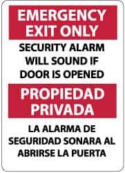 NMC - Emergency Exit Only - Security Alarm Will Sound If Door Is Opened, Plastic Exit Sign - 10" Wide x 14" High, English/Spanish - USA Tool & Supply