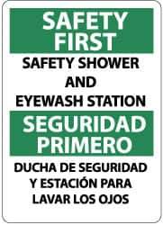 NMC - "Safety First- Safety Showers and Eyewash Station", 14" Long x 10" Wide, Aluminum Safety Sign - Rectangle, 0.04" Thick, Use for First Aid - USA Tool & Supply