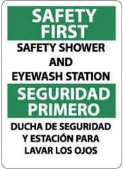 NMC - "Safety First- Safety Showers and Eyewash Station", 14" Long x 10" Wide, Aluminum Safety Sign - Rectangle, 0.04" Thick, Use for First Aid - USA Tool & Supply