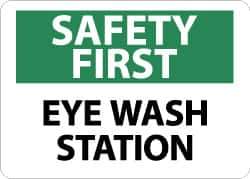 NMC - "Safety First - Eye Wash Station", 10" Long x 14" Wide, Aluminum Safety Sign - Rectangle, 0.04" Thick, Use for First Aid - USA Tool & Supply