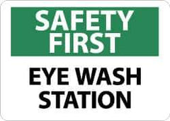 NMC - "Safety First - Eye Wash Station", 10" Long x 14" Wide, Pressure-Sensitive Vinyl Safety Sign - Rectangle, 0.004" Thick, Use for First Aid - USA Tool & Supply