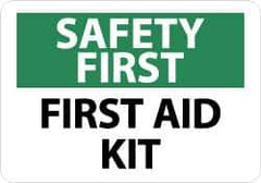 NMC - "Safety First - First Aid Kit", 7" Long x 10" Wide, Aluminum Safety Sign - Rectangle, 0.04" Thick, Use for First Aid - USA Tool & Supply