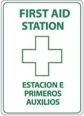 NMC - "First Aid Station", 14" Long x 10" Wide, Rigid Plastic Safety Sign - Rectangle, 0.05" Thick, Use for First Aid - USA Tool & Supply