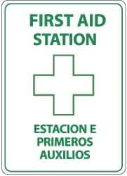NMC - "First Aid Station", 14" Long x 10" Wide, Pressure-Sensitive Vinyl Safety Sign - Rectangle, 0.004" Thick, Use for First Aid - USA Tool & Supply