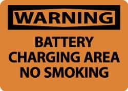 NMC - "Warning - Battery Charging Area - No Smoking", 10" Long x 14" Wide, Rigid Plastic Safety Sign - Rectangle, 0.05" Thick, Use for Accident Prevention - USA Tool & Supply