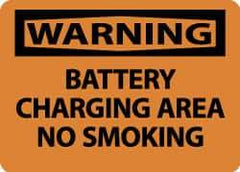 NMC - "Warning - Battery Charging Area - No Smoking", 10" Long x 14" Wide, Aluminum Safety Sign - Rectangle, 0.04" Thick, Use for Accident Prevention - USA Tool & Supply
