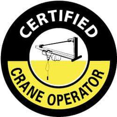 NMC - Certified Crane Operator, Hard Hat Label - White & Yellow on Black, 2" Thick, For Accident Prevention - USA Tool & Supply