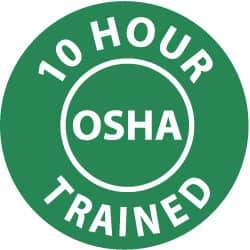NMC - 10 Hour OSHA Trained, Hard Hat Label - White on Green, 2" Thick, For Accident Prevention - USA Tool & Supply