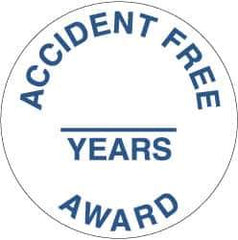 NMC - Accident Free Award - ______ Years, Hard Hat Label - Blue on White, 2" Thick, For Accident Prevention - USA Tool & Supply