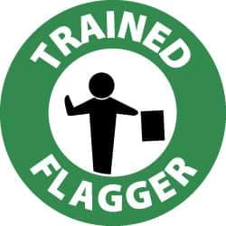 NMC - Trained Flagger, Hard Hat Label - White & Black on Green, 2" Thick, For Accident Prevention - USA Tool & Supply