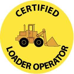NMC - Certified Loader Operator, Hard Hat Label - Black & Orange on Yellow, 2" Thick, For Certified Operator - USA Tool & Supply