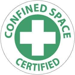 NMC - Confined Space Certified, Hard Hat Label - Green on White, 2" Thick, For Accident Prevention - USA Tool & Supply