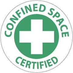NMC - Confined Space Certified, Hard Hat Label - Green on White, 2" Thick, For Accident Prevention - USA Tool & Supply
