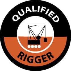 NMC - Qualified Rigger, Hard Hat Label - Black & Orange on White, 2" Thick, For Accident Prevention - USA Tool & Supply