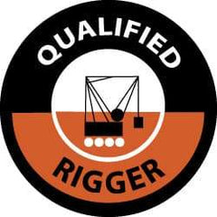 NMC - Qualified Rigger, Hard Hat Label - Black & Orange on White, 2" Thick, For Accident Prevention - USA Tool & Supply