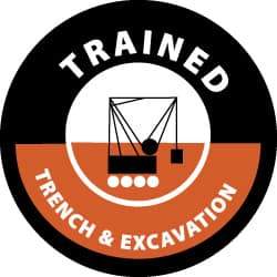 NMC - Trained Trench & Excavation, Hard Hat Label - White & Red on Black, 2" Thick, For Accident Prevention - USA Tool & Supply