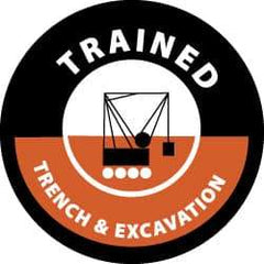 NMC - Trained Trench & Excavation, Hard Hat Label - White & Red on Black, 2" Thick, For Accident Prevention - USA Tool & Supply