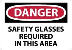 NMC - "Danger - Safety Glasses Required in This Area", 7" Long x 10" Wide, Aluminum Safety Sign - Rectangle, 0.04" Thick, Use for Accident Prevention - USA Tool & Supply