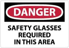 NMC - "Danger - Safety Glasses Required in This Area", 7" Long x 10" Wide, Aluminum Safety Sign - Rectangle, 0.04" Thick, Use for Accident Prevention - USA Tool & Supply