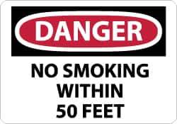 NMC - "Danger - No Smoking Within 50 Feet", 7" Long x 10" Wide, Aluminum Safety Sign - Rectangle, 0.04" Thick, Use for Accident Prevention - USA Tool & Supply