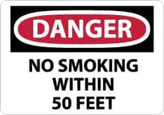 NMC - "Danger - No Smoking Within 50 Feet", 7" Long x 10" Wide, Aluminum Safety Sign - Rectangle, 0.04" Thick, Use for Accident Prevention - USA Tool & Supply