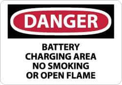 NMC - "Danger - Battery Charging Area - No Smoking or Open Flame", 7" Long x 10" Wide, Aluminum Safety Sign - Rectangle, 0.04" Thick, Use for Accident Prevention - USA Tool & Supply