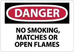 NMC - "Danger - No Smoking, Matches or Open Flames", 7" Long x 10" Wide, Aluminum Safety Sign - Rectangle, 0.04" Thick, Use for Accident Prevention - USA Tool & Supply