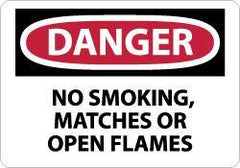 NMC - "Danger - No Smoking, Matches or Open Flames", 7" Long x 10" Wide, Aluminum Safety Sign - Rectangle, 0.04" Thick, Use for Accident Prevention - USA Tool & Supply