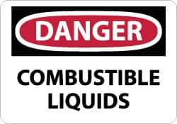 NMC - "Danger - Combustible Liquids", 10" Long x 14" Wide, Pressure-Sensitive Vinyl Safety Sign - Rectangle, 0.004" Thick, Use for Hazardous Materials - USA Tool & Supply