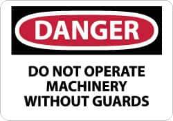 NMC - "Danger - Do Not Operate Machinery without Guards", 10" Long x 14" Wide, Rigid Plastic Safety Sign - Rectangle, 0.05" Thick, Use for Accident Prevention - USA Tool & Supply