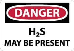 NMC - "Danger - H2s May Be Present", 3" Long x 5" Wide, Aluminum Safety Sign - Rectangle, 0.04" Thick, Use for Hazardous Materials - USA Tool & Supply