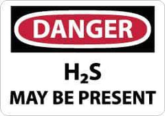 NMC - "Danger - H2s May Be Present", 3" Long x 5" Wide, Aluminum Safety Sign - Rectangle, 0.04" Thick, Use for Hazardous Materials - USA Tool & Supply