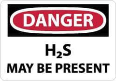 NMC - "Danger - H2s May Be Present", 10" Long x 14" Wide, Rigid Plastic Safety Sign - Rectangle, 0.05" Thick, Use for Hazardous Materials - USA Tool & Supply