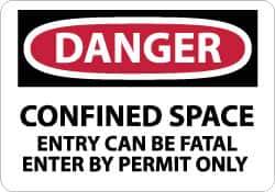 NMC - "Danger - Confined Space - Entry Can Be Fatal - Enter by Permit Only", 10" Long x 14" Wide, Pressure-Sensitive Vinyl Safety Sign - Rectangle, 0.004" Thick, Use for Accident Prevention - USA Tool & Supply