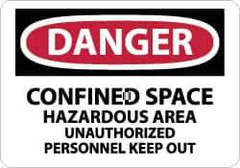 NMC - "Danger - Confined Space - Hazardous Area - Unauthorized Personnel Keep Out", 7" Long x 10" Wide, Pressure-Sensitive Vinyl Safety Sign - Rectangle, 0.004" Thick, Use for Accident Prevention - USA Tool & Supply