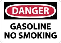 NMC - "Danger - Gasoline - No Smoking", 7" Long x 10" Wide, Aluminum Safety Sign - Rectangle, 0.04" Thick, Use for Accident Prevention - USA Tool & Supply
