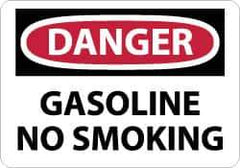 NMC - "Danger - Gasoline - No Smoking", 7" Long x 10" Wide, Aluminum Safety Sign - Rectangle, 0.04" Thick, Use for Accident Prevention - USA Tool & Supply