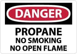 NMC - "Danger - Propane - No Smoking - No Open Flame", 7" Long x 10" Wide, Aluminum Safety Sign - Rectangle, 0.04" Thick, Use for Accident Prevention - USA Tool & Supply