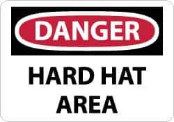 NMC - "Danger - Hard Hat Area", 7" Long x 10" Wide, Aluminum Safety Sign - Rectangle, 0.04" Thick, Use for Accident Prevention - USA Tool & Supply